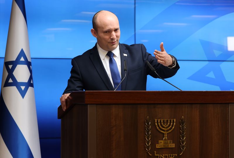 Israeli Prime Minister Naftali Bennett speaks during a news conference
