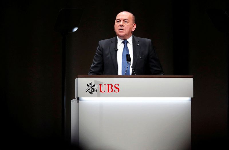 Chairman Weber of Swiss bank UBS addresses the annual shareholder
