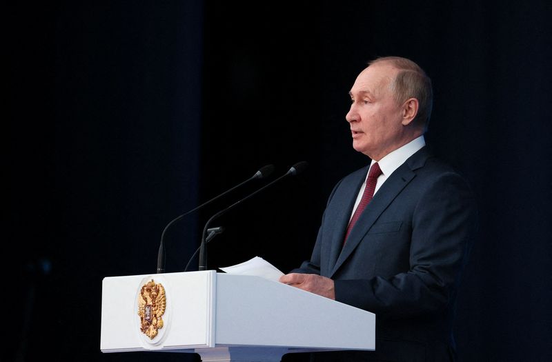 Russian President Putin attends an event in Moscow