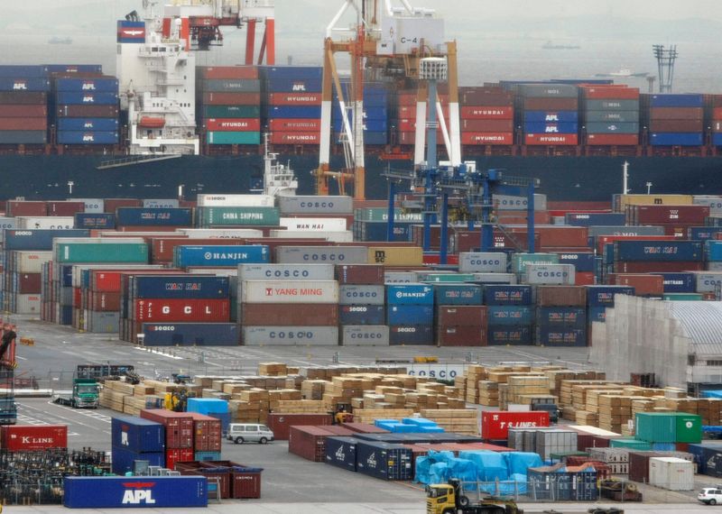 FILE PHOTO: Containers are seen at a port in Yokohama