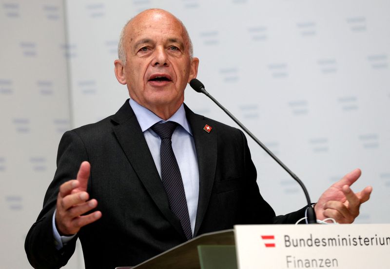 Swiss Finance Minister Maurer attends a news conference in Vienna