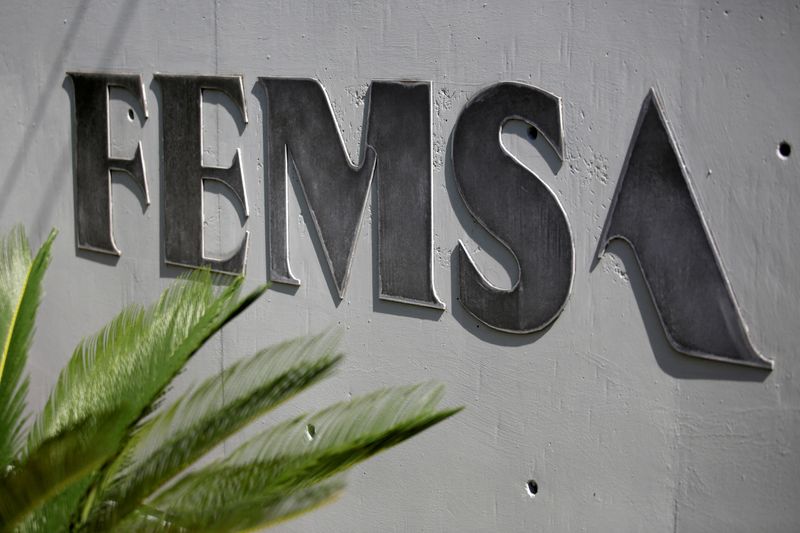 FILE PHOTO: The logo of Mexico’s Coca-Cola FEMSA, the world’s