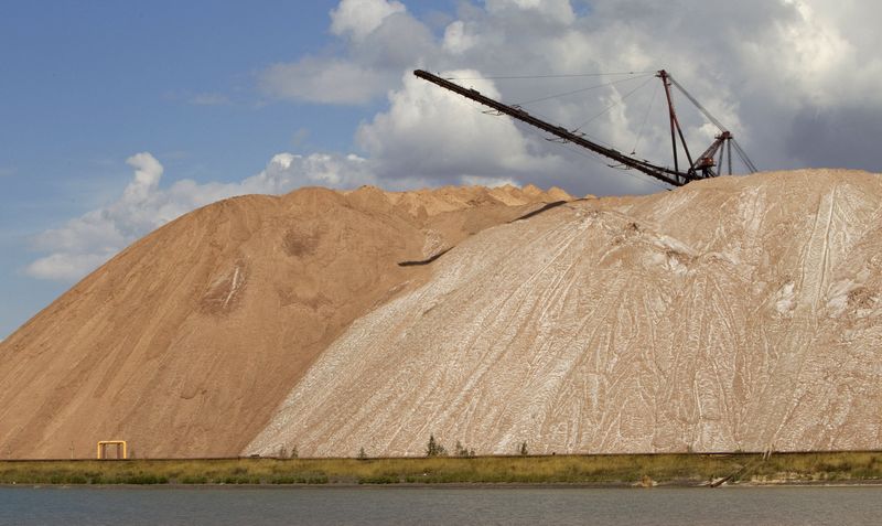 General view shows waste heaps at Belaruskali potash mines near