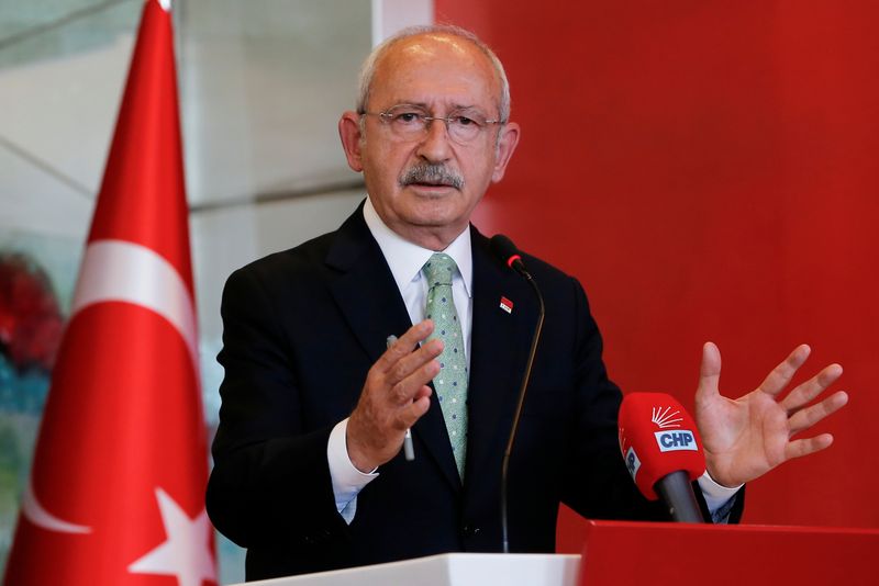 CHP leader Kilicdaroglu speaks during a news conference in Ankara