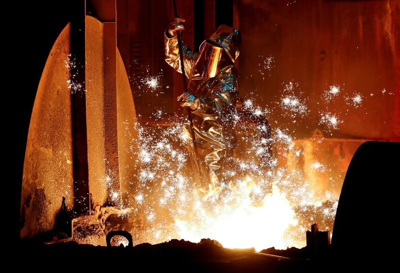 FILE PHOTO: A steel worker of Germany’s industrial conglomerate ThyssenKrupp