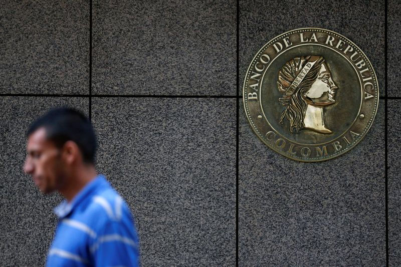 The Colombia’s central bank logo is seen in Bogota