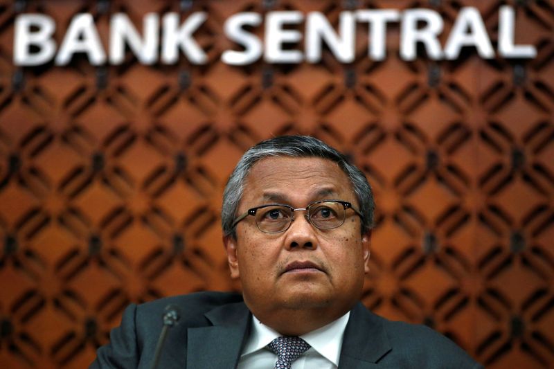 Indonesia’s Central Bank Governor Perry Warjiyo reacts as he listens