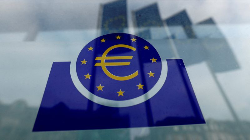 FILE PHOTO: The European Central Bank (ECB) logo in Frankfurt