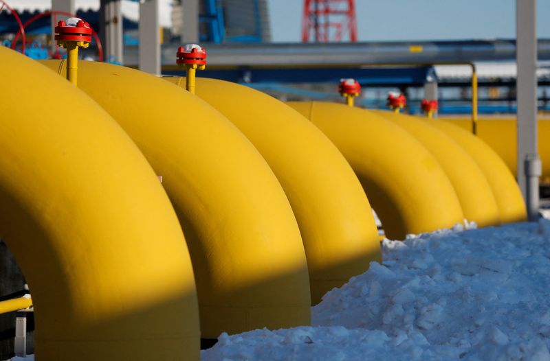 FILE PHOTO: Gas pipelines are pictured at the Atamanskaya compressor