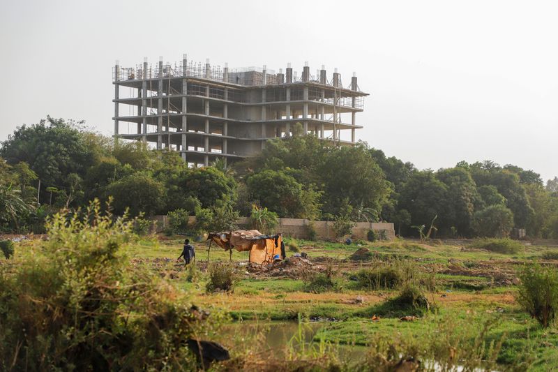 A view of a building under construction along the Niger