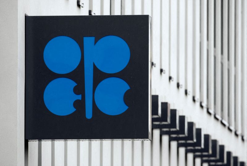FILE PHOTO: The OPEC logo is pictured on the wall
