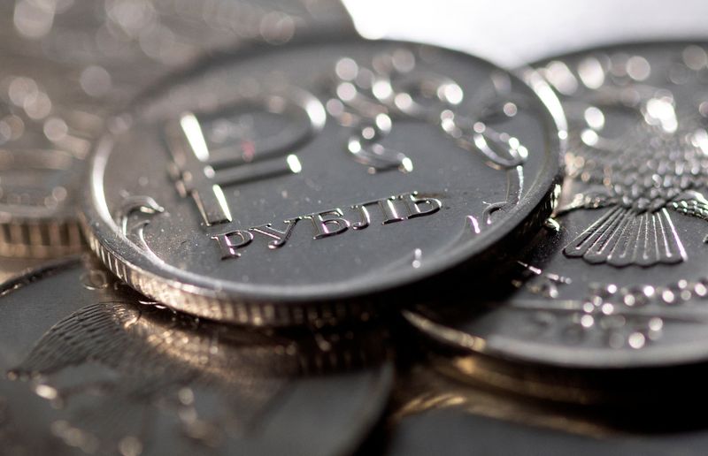 Illustration shows Russian Rouble coins are seen in this illustration