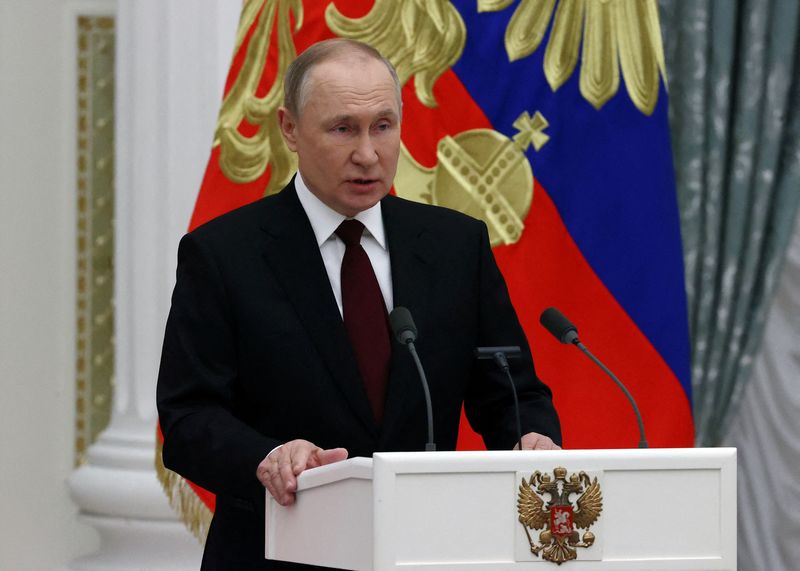 FILE PHOTO: Russian President Putin attends an awarding ceremony in