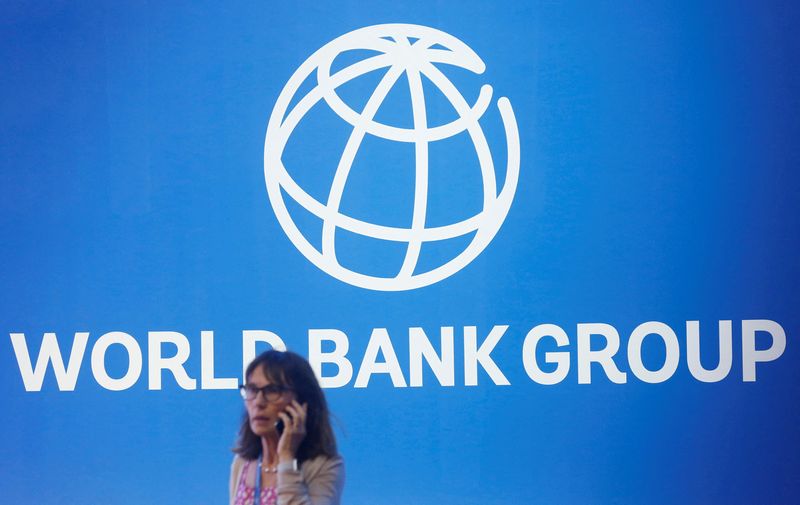 FILE PHOTO: A participant stands near a logo of World