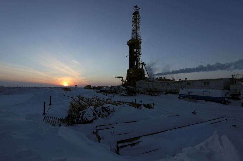 FILE PHOTO: View shows oil derrick at Vankorskoye oil field