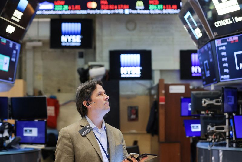 A trader works on the trading floor at the New