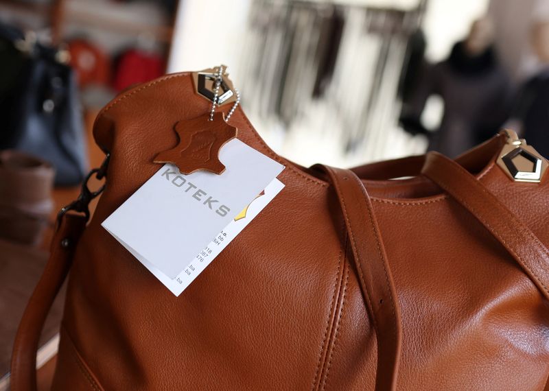 A purse is seen at Koteks textile and leather producer,