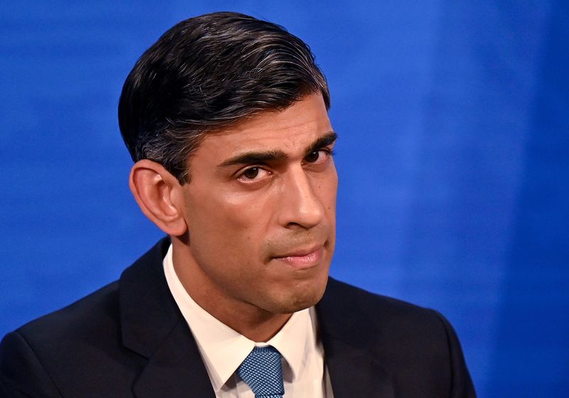 Britain’s Chancellor of the Exchequer Rishi Sunak hosts a news