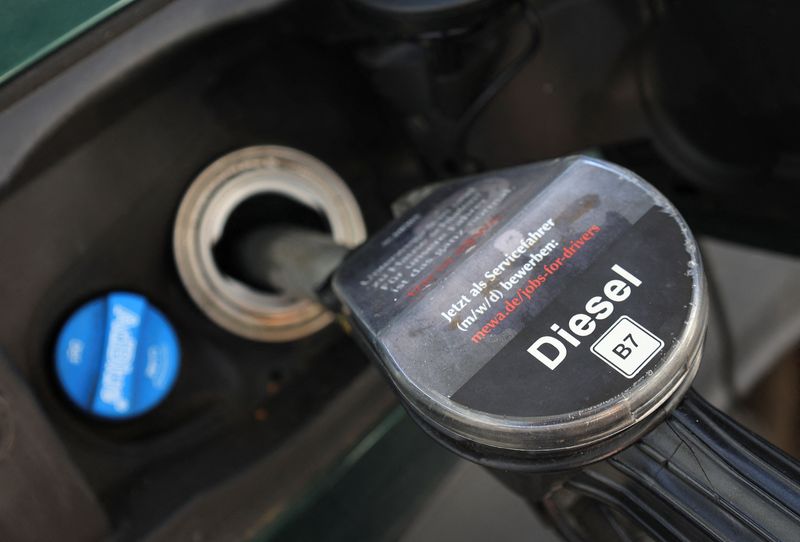 A diesel fuel nozzle is pictured during refuelling of a
