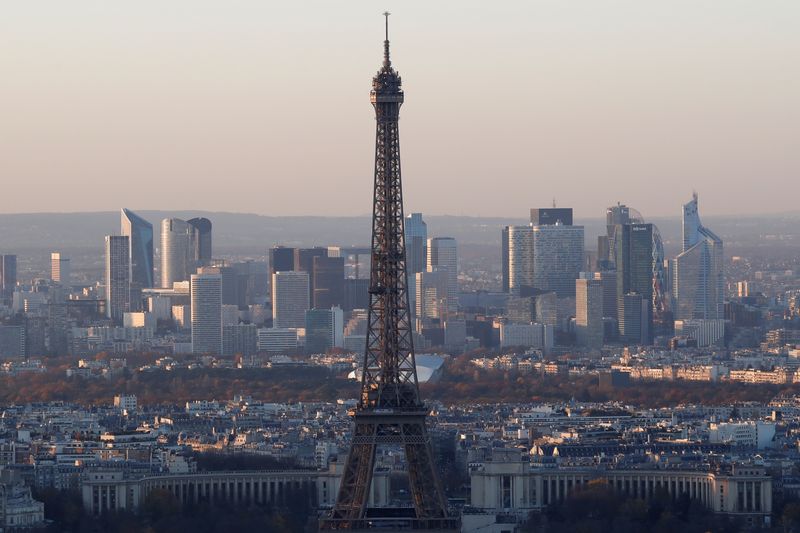 A general view shows the Eiffel Tower and the financial