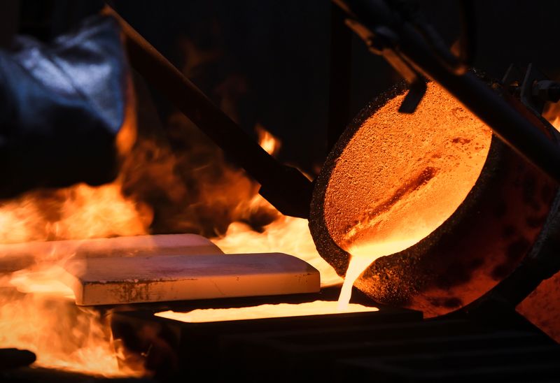 An ingot of 99.99 percent pure gold is cast at