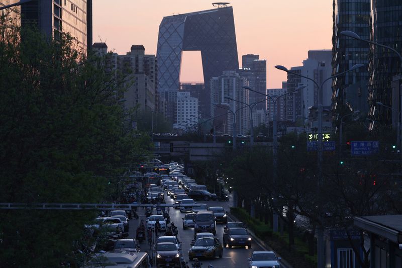 View shows traffic during evening rush hour near Beijing’s Central