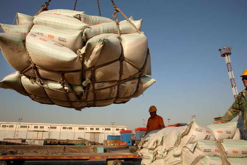 FILE PHOTO: FILE PHOTO: Workers transport imported soybean products at