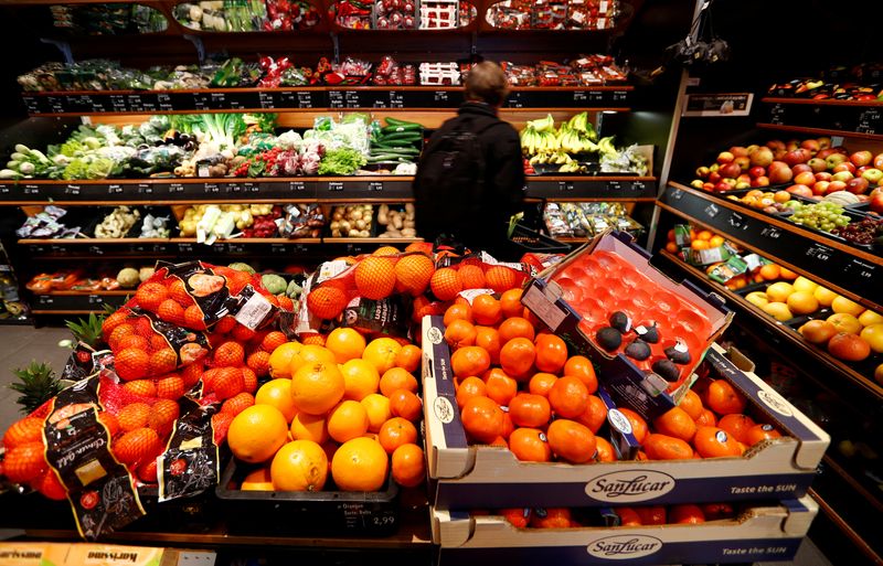 FILE PHOTO: Full shelves with fruits are pictured in a