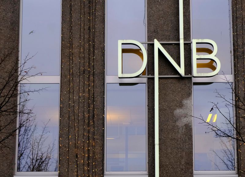 A DNB bank sign is seen on the bank’s branch