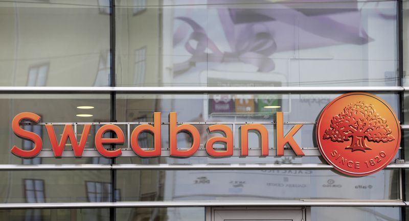 FILE PHOTO: Swedbank logo is pictured on its branch in