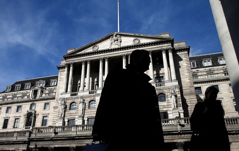 FILE PHOTO: Pedestrians walk past the Bank of England in