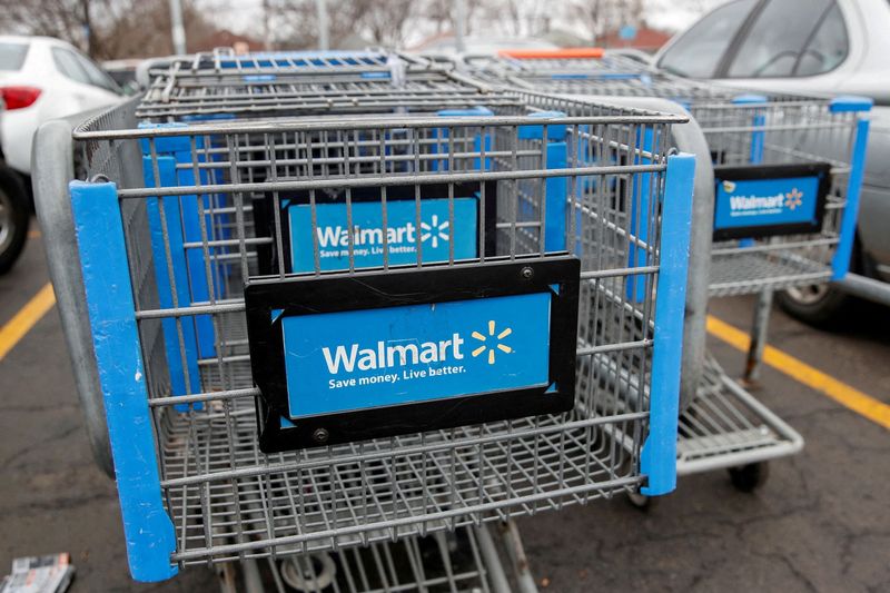 FILE PHOTO: Walmart shopping carts are seen on the parking