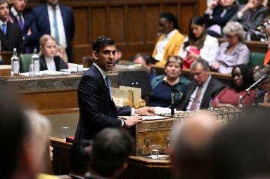 British Chancellor of the Exchequer Rishi Sunak delivers a statement,