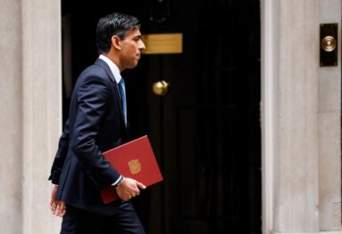 British Chancellor of the Exchequer Rishi Sunak leaves Downing Street,