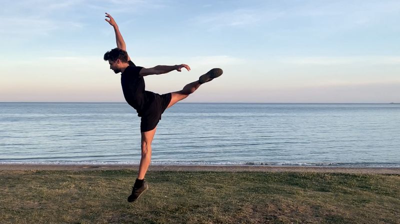 Royal Ballet dancer Nicol Edmonds performs at Marazion Beach, in