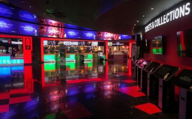 General view of an empty cinema foyer at Cineworld in