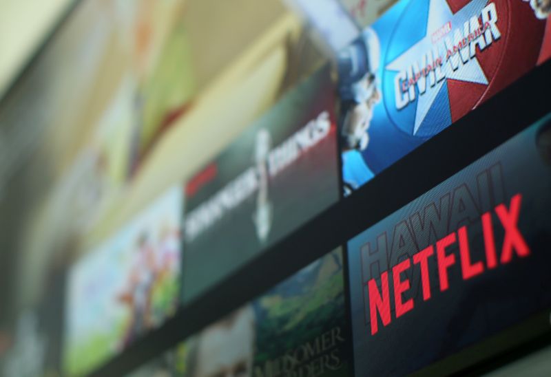 FILE PHOTO: The Netflix logo is pictured on a tevevison