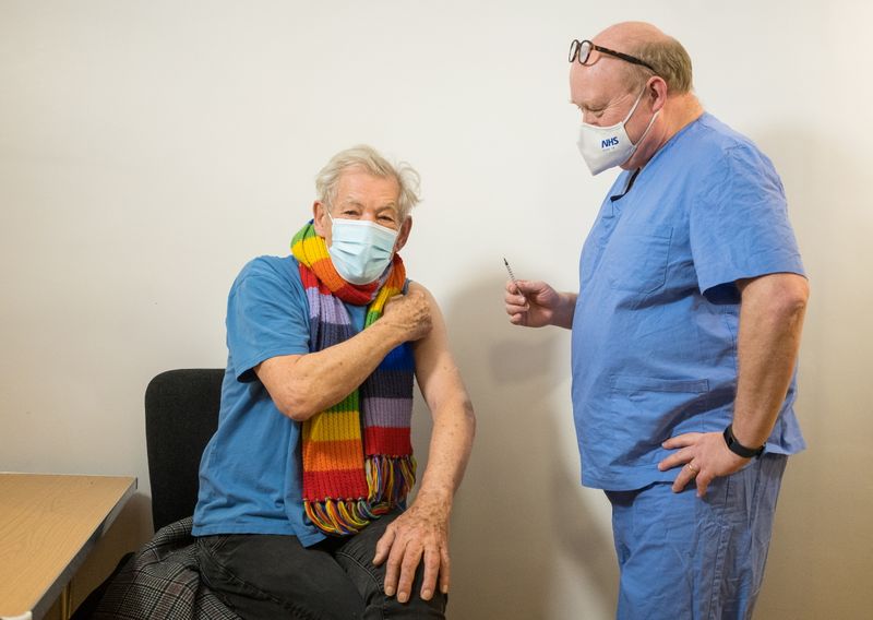 Actor Ian McKellen receives COVID-19 vaccine at Queen Mary University