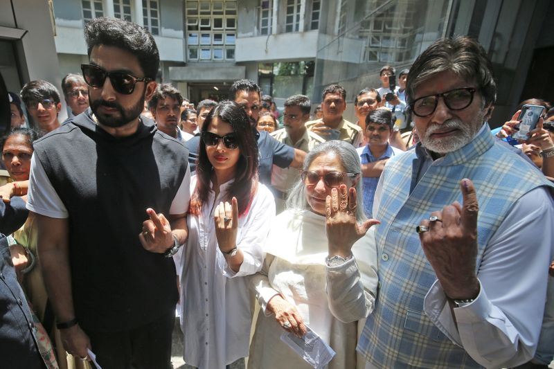 Bollywood star Amitabh Bachchan, son Abhishek Bachchan, Aishwarya Rai Bachchan