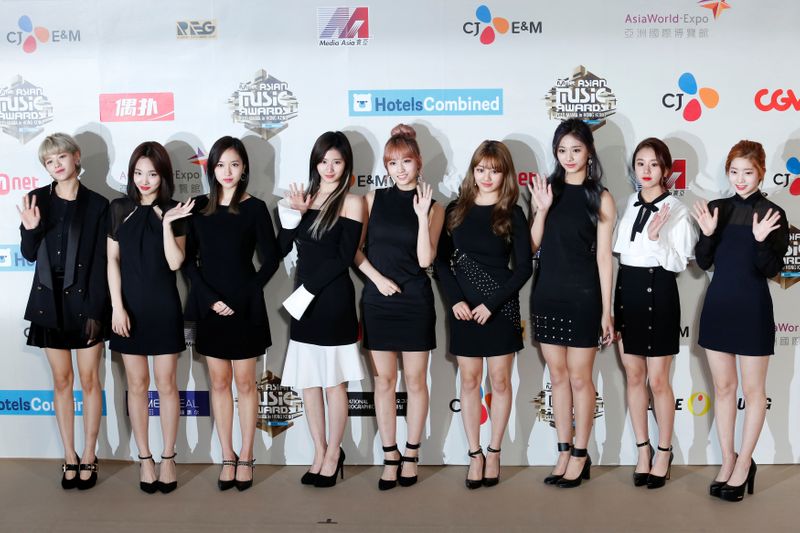FILE PHOTO: Members of South Korean K-pop band Twice pose