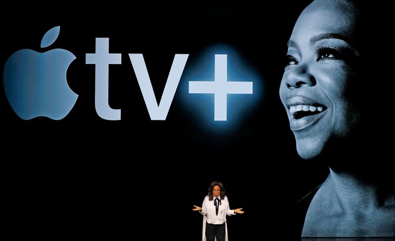 FILE PHOTO: Oprah Winfrey speaks during an Apple special event