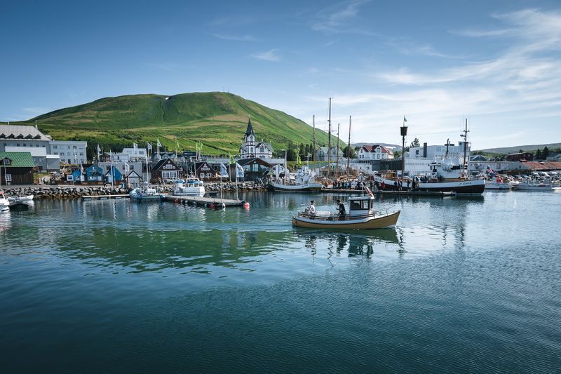 View of Husavik, a small fishing town in northern Iceland