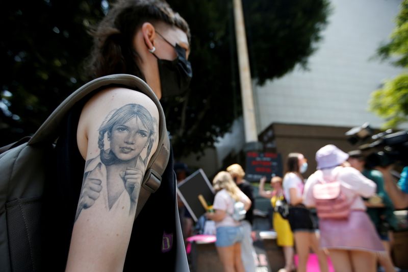 People protest in support of pop star Britney Spears on