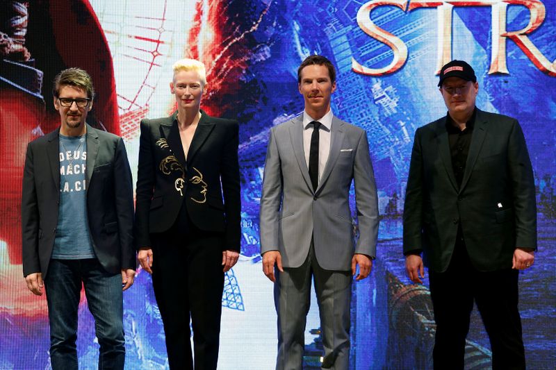 FILE PHOTO: Director Derrickson, actors Swinton, Cumberbatch and Marvel Studio