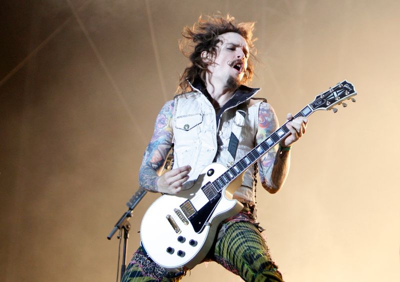 Musician Hawkins of the British band The Darkness performs on