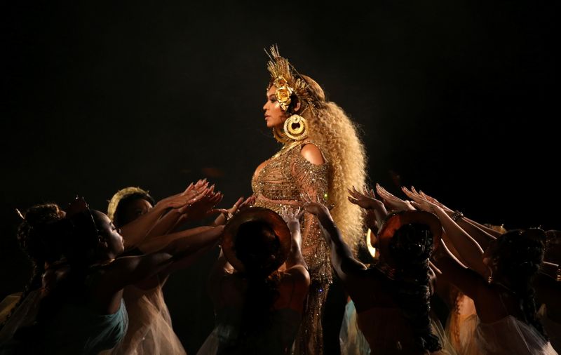 Beyonce performs at the 59th Annual Grammy Awards in Los