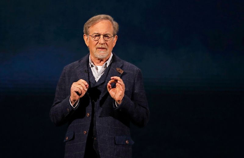 FILE PHOTO: Director Steven Spielberg speaks during an Apple special
