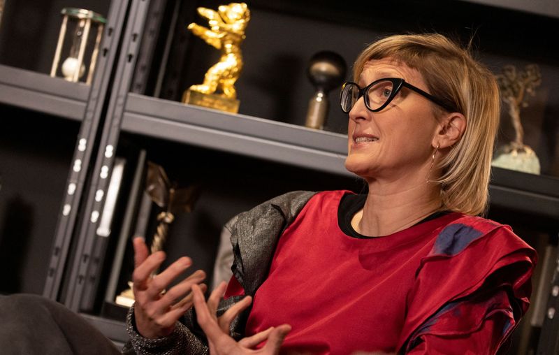 Bosnian film director Jasmila Zbanic speaks during an interview with