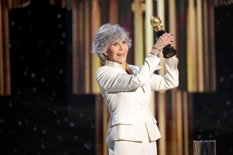 Jane Fonda accepts the Cecil B. DeMille Award in this