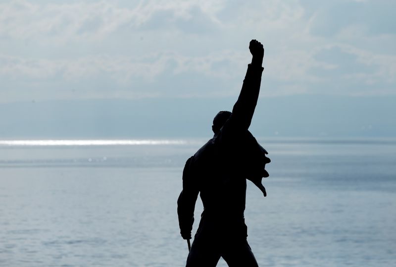 The statue of Queen singer Freddie Mercury is pictured near